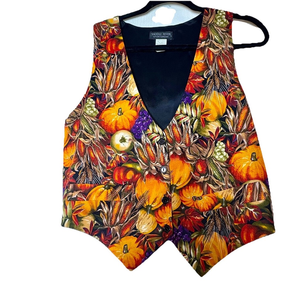 Fall Pumpkin Vest Silky Material Saddle River VTG Womens‎ S/M Tie On Back